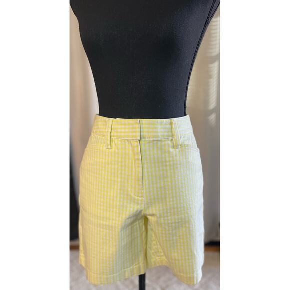 Lands' End Midrise Boyfriend 4 Pocket Shorts Size 4 Yellow and White - Picture 1 of 6